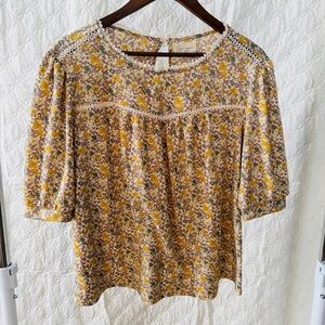Mellóday Boho Floral Paneled Peasant Blouse